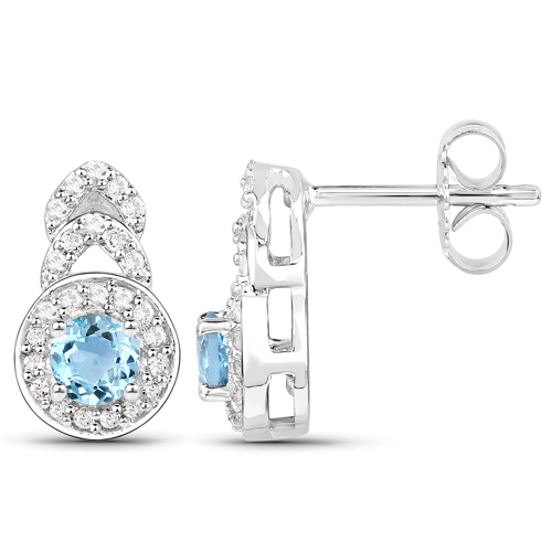 3.24 Carat Genuine Swiss Blue Topaz and White Topaz .925 Sterling Silver 3 Piece Jewelry Set (Ring, Earrings, and Pendant w/ Chain)