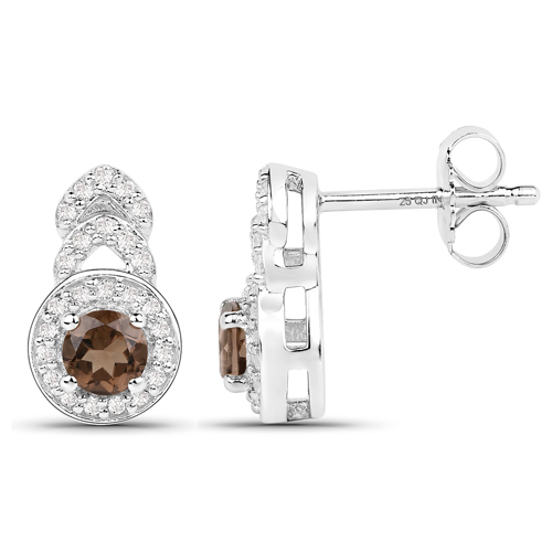 2.56 Carat Genuine Smoky Quartz and White Topaz .925 Sterling Silver 3 Piece Jewelry Set (Ring, Earrings, and Pendant w/ Chain)