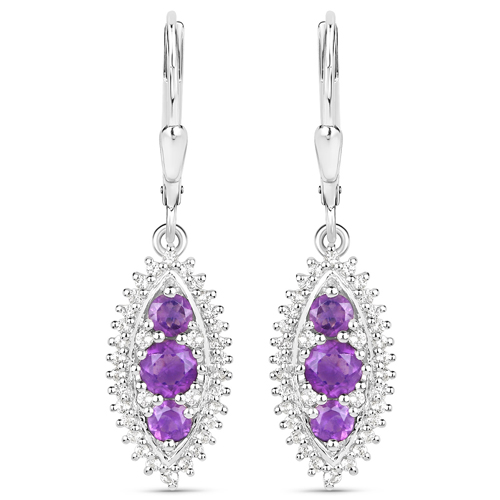 3.60 Carat Genuine Amethyst and White Topaz .925 Sterling Silver 3 Piece Jewelry Set (Ring, Earrings, and Pendant w/ Chain)