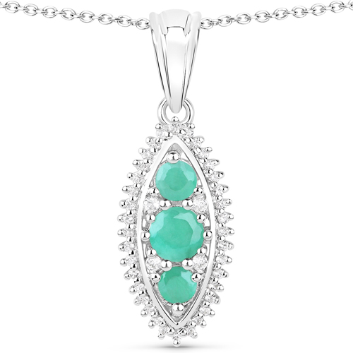 3.54 Carat Genuine Emerald and White Topaz .925 Sterling Silver 3 Piece Jewelry Set (Ring, Earrings, and Pendant w/ Chain)