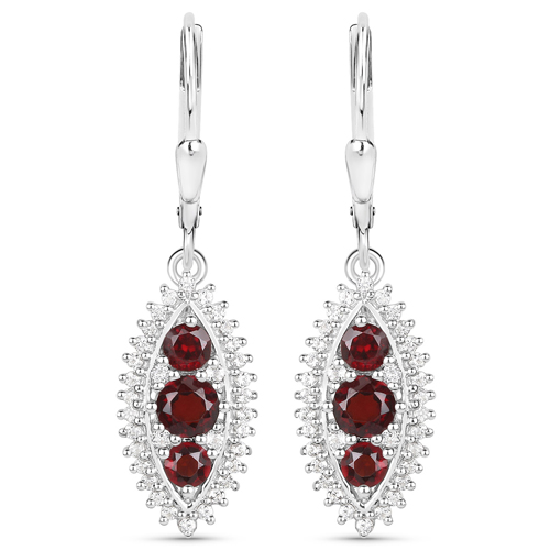 4.38 Carat Genuine Garnet and White Topaz .925 Sterling Silver 3 Piece Jewelry Set (Ring, Earrings, and Pendant w/ Chain)