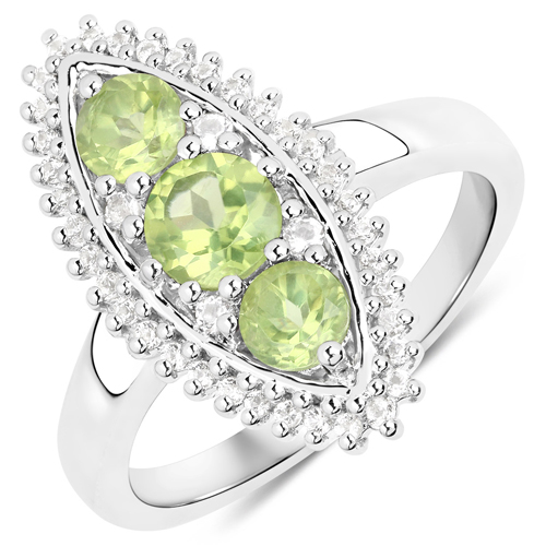3.76 Carat Genuine Peridot and White Topaz .925 Sterling Silver 3 Piece Jewelry Set (Ring, Earrings, and Pendant w/ Chain)