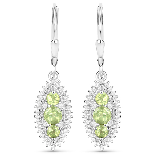 3.76 Carat Genuine Peridot and White Topaz .925 Sterling Silver 3 Piece Jewelry Set (Ring, Earrings, and Pendant w/ Chain)