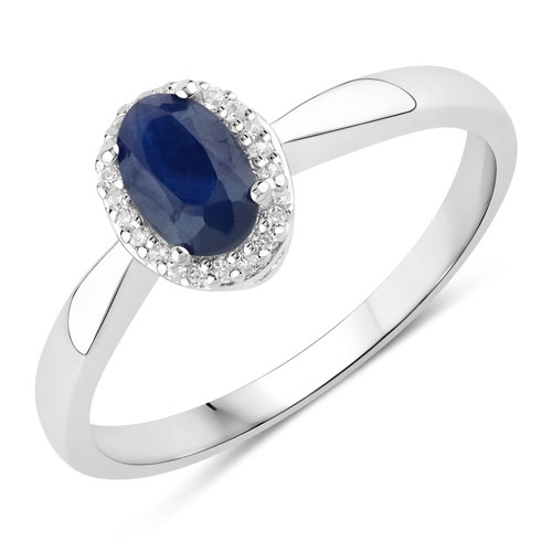 Sapphire-0.62 Carat Genuine Blue Sapphire and Created White Sapphire .925 Sterling Silver Ring