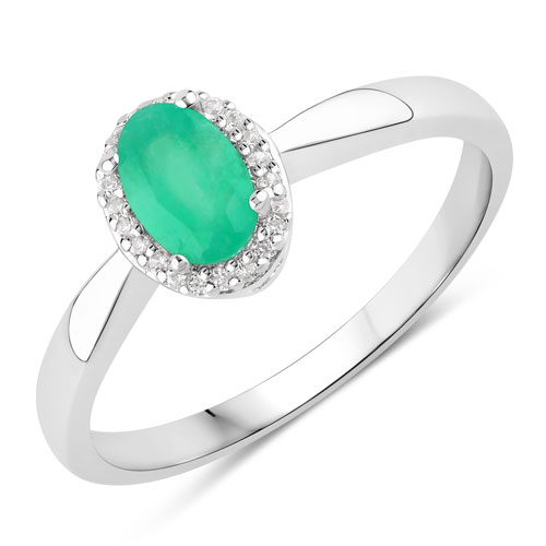 Emerald-0.51 Carat Genuine Emerald and Created White Sapphire .925 Sterling Silver Ring
