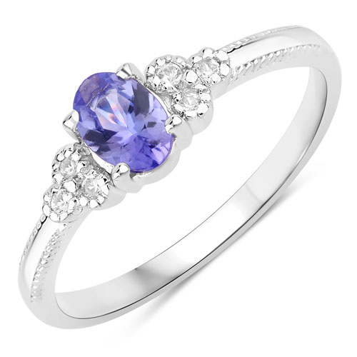 Tanzanite-0.50 Carat Genuine Tanzanite and Created White Sapphire .925 Sterling Silver Ring