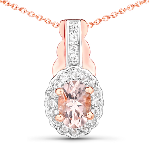 1.98 Carat Genuine Morganite and White Topaz .925 Sterling Silver 3 Piece Jewelry Set (Ring, Earrings, and Pendant w/ Chain)