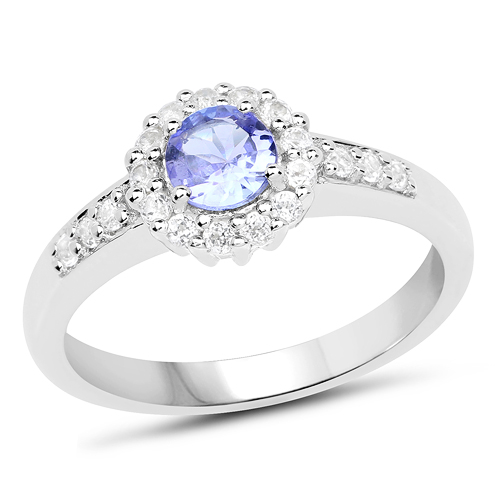 0.89 Carat Genuine Tanzanite and White Topaz .925 Sterling Silver Ring