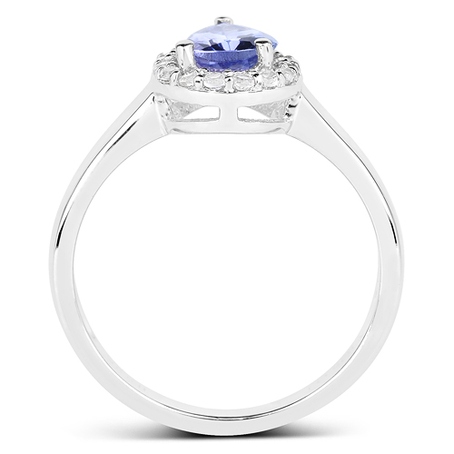 0.91 Carat Genuine Tanzanite and White Topaz .925 Sterling Silver Ring