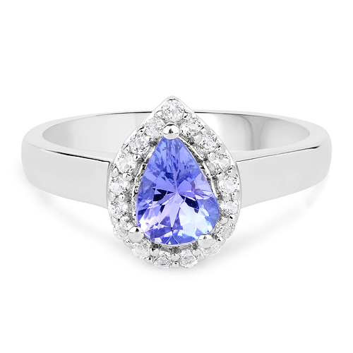 0.91 Carat Genuine Tanzanite and White Topaz .925 Sterling Silver Ring