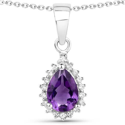 2.36 Carat Genuine Amethyst and White Topaz .925 Sterling Silver 3 Piece Jewelry Set (Ring, Earrings, and Pendant w/ Chain)
