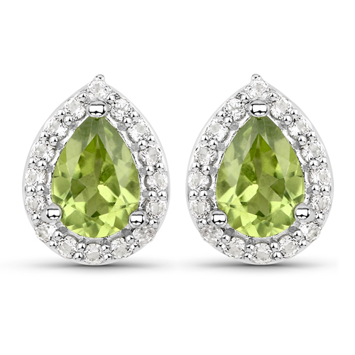 4.60 Carat Genuine Peridot and White Topaz .925 Sterling Silver 3 Piece Jewelry Set (Ring, Earrings, and Pendant w/ Chain)