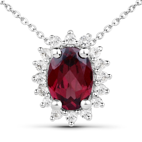 3.70 Carat Genuine Rhodolite Garnet and White Topaz .925 Sterling Silver 3 Piece Jewelry Set (Ring, Earrings, and Pendant w/ Chain)