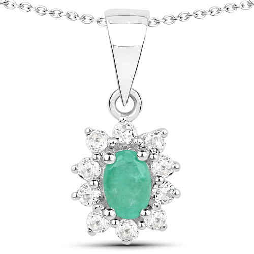 2.78 Carat Genuine Emerald and White Topaz .925 Sterling Silver 3 Piece Jewelry Set (Ring, Earrings, and Pendant w/ Chain)
