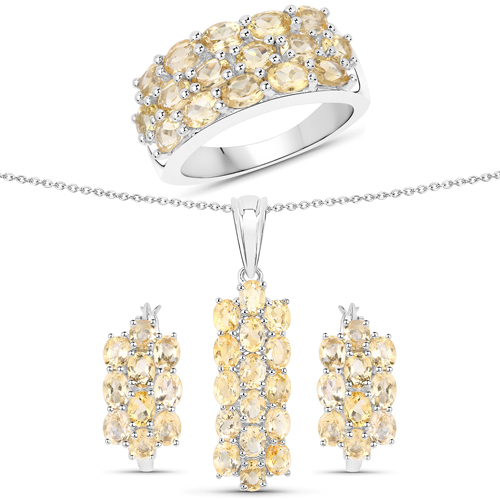 Citrine-8.32 Carat Genuine Citrine .925 Sterling Silver 3 Piece Jewelry Set (Ring, Earrings, and Pendant w/ Chain)