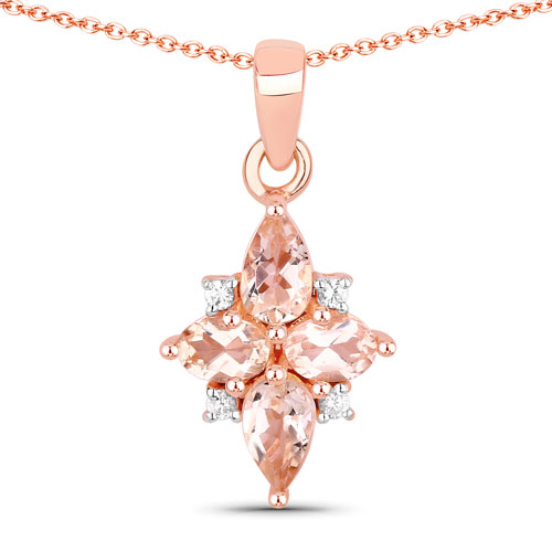 1.44 Carat Genuine Morganite and Created Sapphire .925 Sterling Silver Jewelry Set