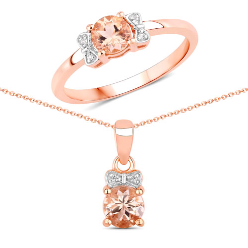 Jewelry Sets-0.82 Carat Genuine Morganite and Created Sapphire .925 Sterling Silver Jewelry Set