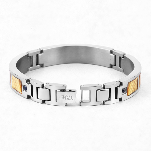 Mens Titanium Bracelet, Titanium Mens Bracelet with Gold Plated Steel Inlay, 0.48ctw. Natural Blue Sapphire Rounds