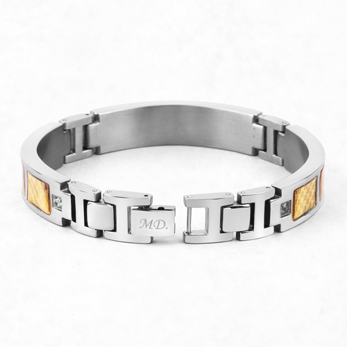 Mens Titanium Bracelet, Titanium Mens Bracelet with Gold Plated Steel Inlay, 0.48ctw. Natural Green Sapphire Rounds