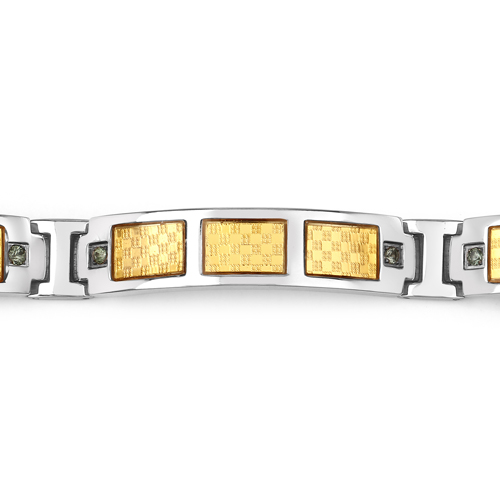 Mens Titanium Bracelet, Titanium Mens Bracelet with Gold Plated Steel Inlay, 0.48ctw. Natural Green Sapphire Rounds
