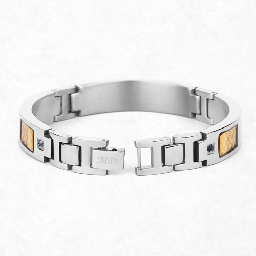 Titanium Men's Bracelet, Mens Titanium Bracelet with Gold Plated Steel Inlay, 0.48ctw. Natural Blue Sapphire Rounds
