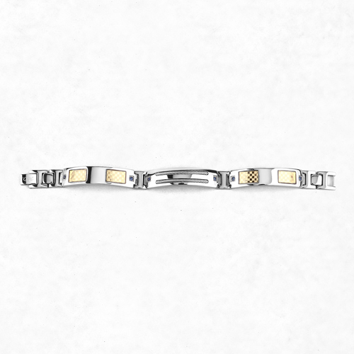 Titanium Men's Bracelet, Mens Titanium Bracelet with Gold Plated Steel Inlay, 0.48ctw. Natural Blue Sapphire Rounds