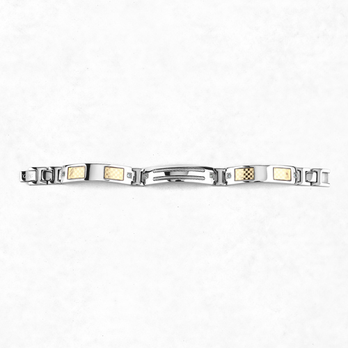 Titanium Men's Bracelet, Mens Titanium Bracelet with Gold Plated Steel Inlay, 0.48ctw. Natural Green Sapphire Rounds