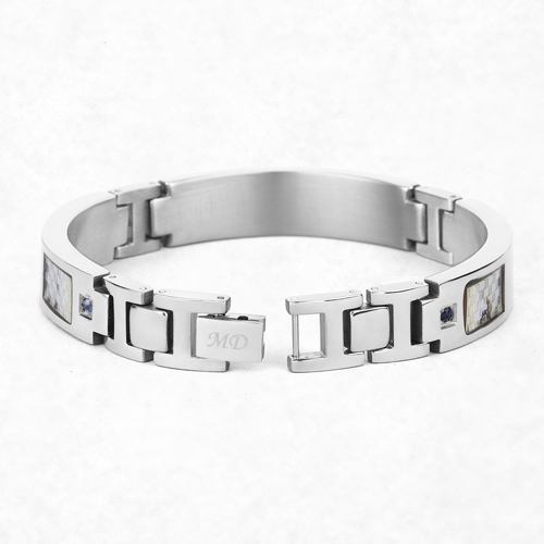 Titanium Men's Bracelet, Mens Titanium Bracelet with Silver Plated Steel Inlay, 0.48ctw. Natural Blue Sapphire Rounds