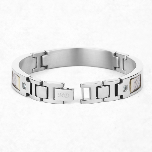 Titanium Men's Bracelet, Mens Titanium Bracelet with Silver Plated Steel Inlay, 0.48ctw. Natural Green Sapphire Rounds