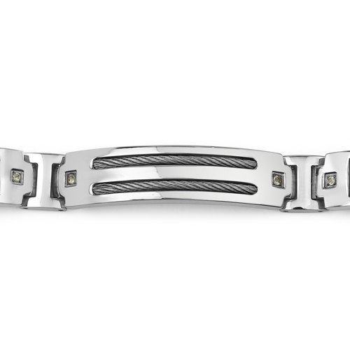 Titanium Men's Bracelet, Mens Titanium Bracelet with Silver Plated Steel Inlay, 0.48ctw. Natural Green Sapphire Rounds