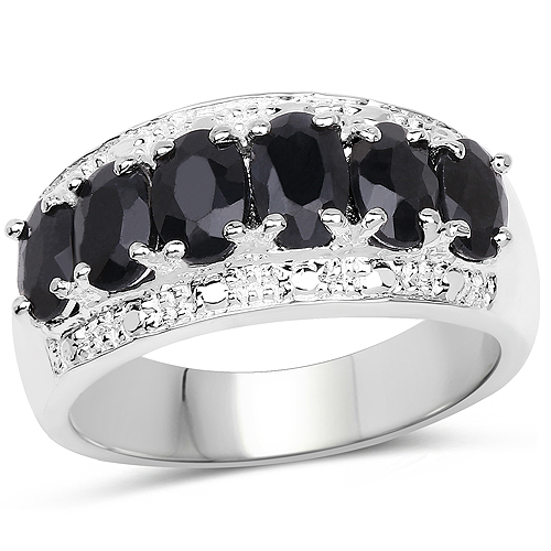 Sapphire-3.30 Carat Genuine Black Sapphire .925 Sterling Silver Ring