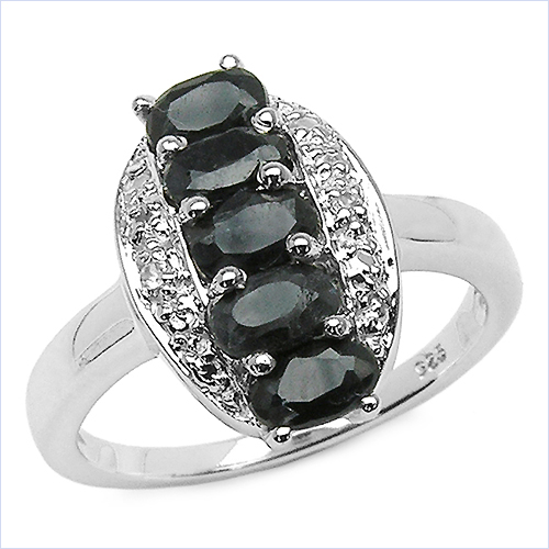 Sapphire-1.78 Carat Genuine Black Sapphire & White Topaz .925 Sterling Silver Ring